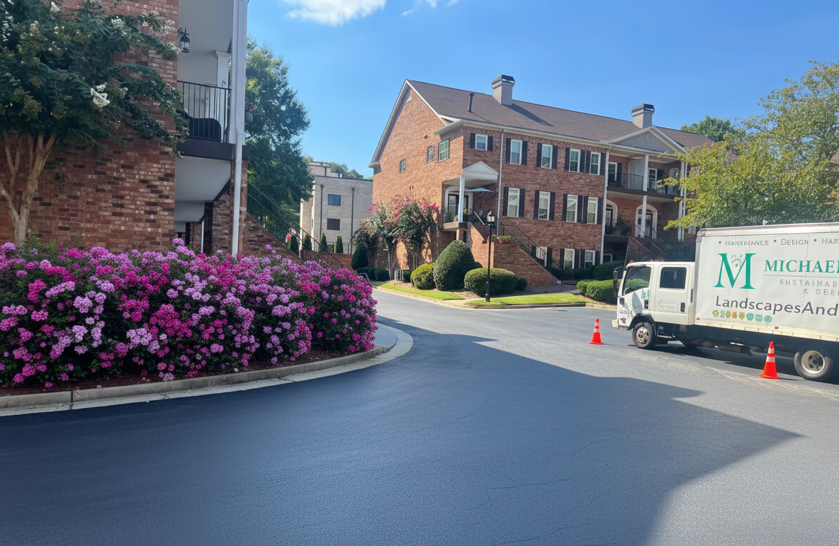 Professionally maintained Windrush HOA common area landscape.